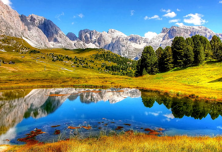 Dolomity, hory, Itálie, Jižní Tyrolsko, Alm, Mini lahvičky, pohled