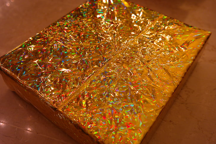 wrapping paper, golden, sparkling, packed, gift