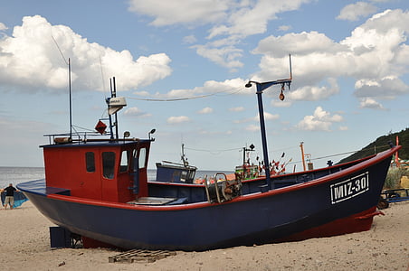 cutter, a fishing vessel, sea, the coast, beach, poland, the baltic sea