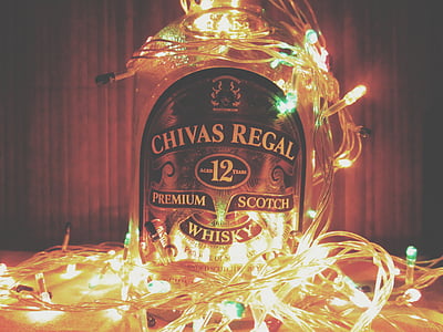alkoholinis gėrimas, butelis, Kalėdų žiburiai, gėrimas, žibintai, šventė, apdaila