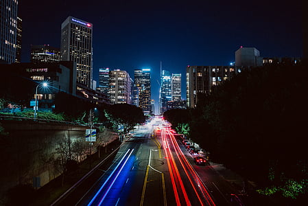 Timelapse, φωτογραφία, περνώντας, αυτοκίνητα, πόλη, δρόμος, τη διάρκεια της νύχτας