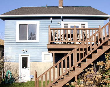 σπίτι, σκάλες, αρχιτεκτονική, ξύλο, μπλε, βεράντα