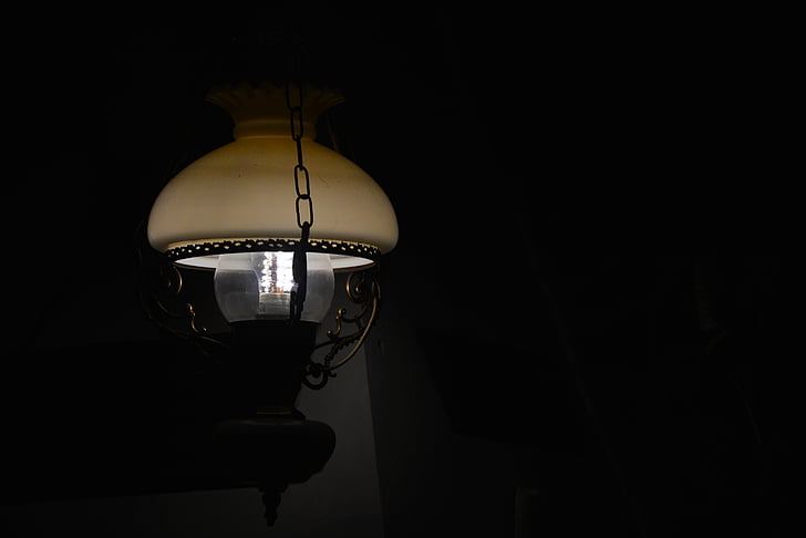 lampu, cahaya, gelap, detail, bayangan, retro, lampu listrik