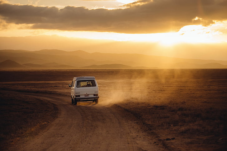 aventura, autobuses, coche, desierto, polvo, expedición, solo