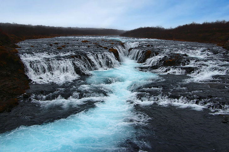bruarafoss, Island, vodopád, tyrkysová, modrá voda, Krása, Příroda
