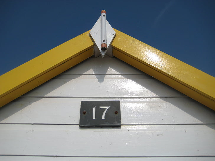 Strandhütte, am Meer, 17, Devon, Urlaub, Sommer, blauer Himmel