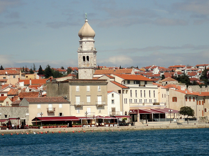 Insula, Istria, Krk, oraşul-port, Biserica, plajă, apa