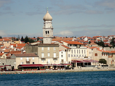 Isola, Istria, Krk, città portuale, Chiesa, spiaggia, acqua