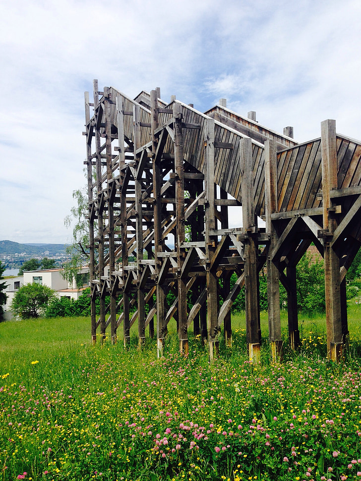 punto de vista, madera, escaleras, Zollikon, Zurich, hierba, verde