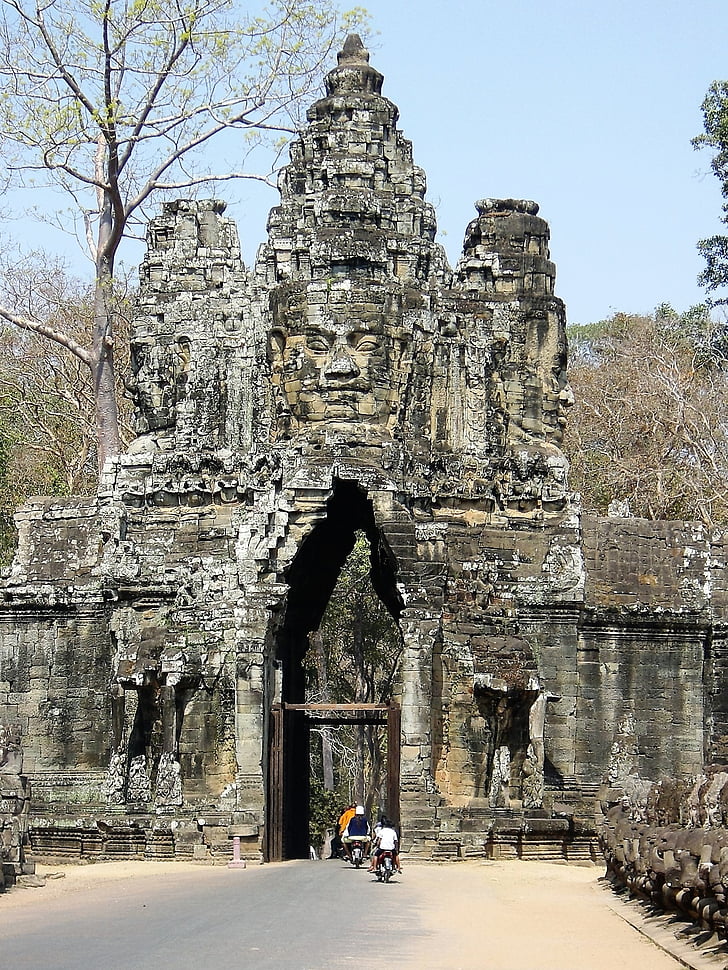 ruin, Cambodja, anghor hvad, port, gamle, ansigt