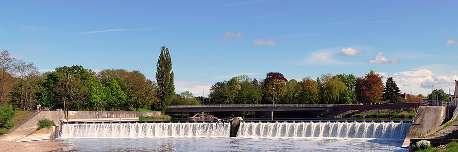 River, Weir, läpi, vesi, Bridge
