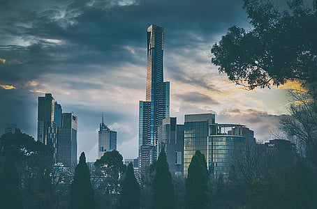 Melbourne, město, Panoráma města, věž, obloha, mrakodrap, městský