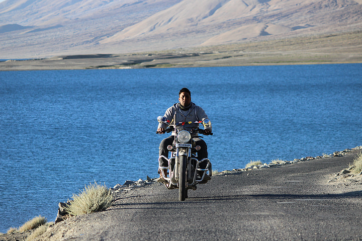 Rider, Pangong, Jezioro, Himalyan, Kula, niebieski, wody
