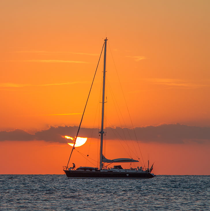 boat, dawn, dusk, mast, ocean, sailboat, sailing