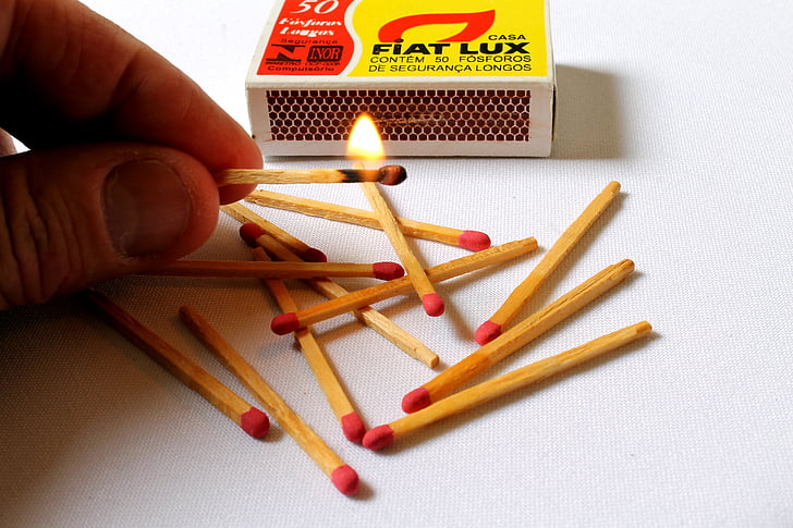 matches, toothpick matches, calls, matchbox, lit, light, fire