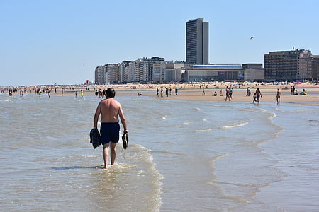mann, fotturer, sjøen, stranden, Sommer, Oostende, padle