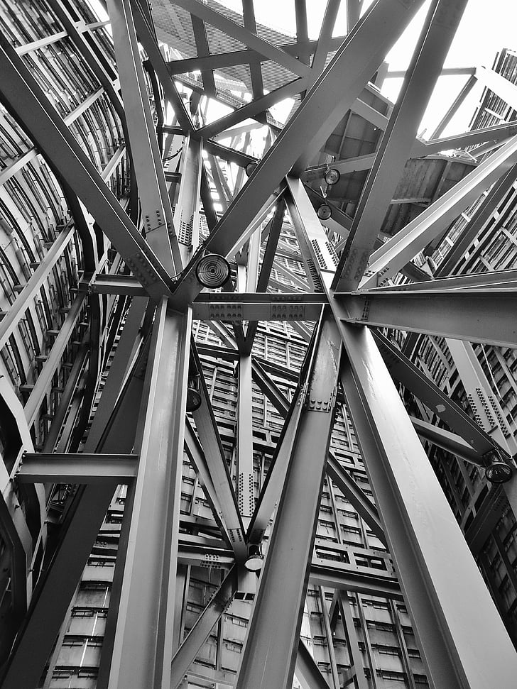 architecture, beams, black-and-white, building, construction, crosspiece, engineering