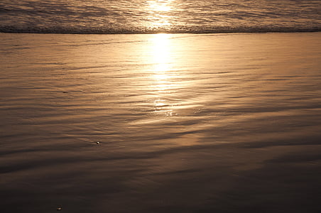 plajă, apus de soare, Pismo, California, seara, nisip, umed