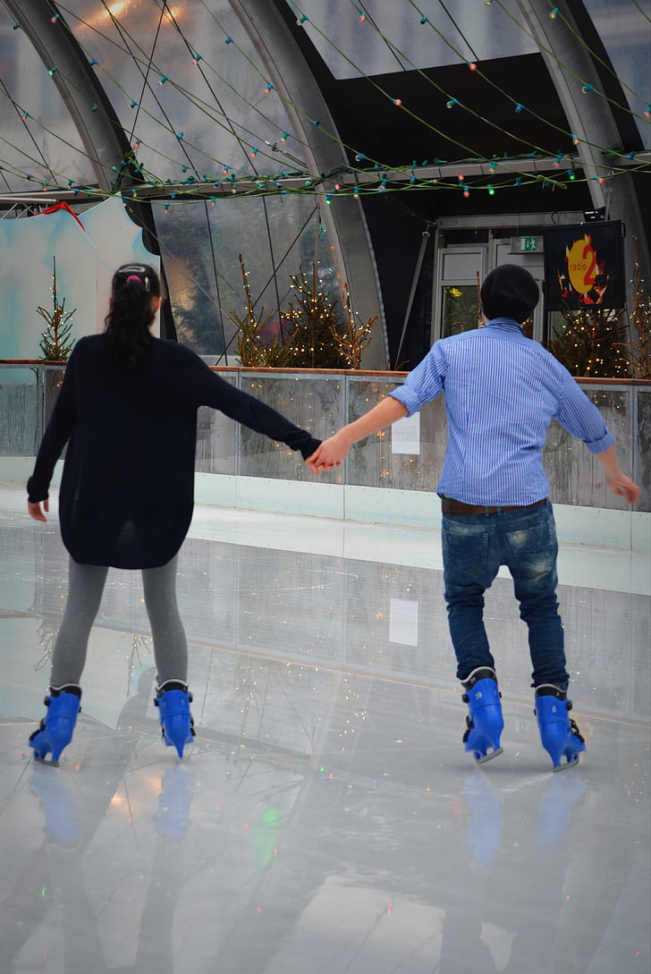 ice skating, people, torque, connectedness, couple, hands