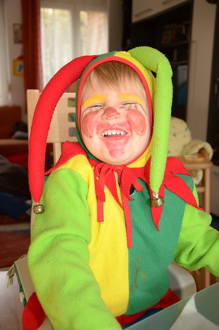 Karnaval, Anak laki-laki, kostum, Harlequin, kuning, merah, hijau