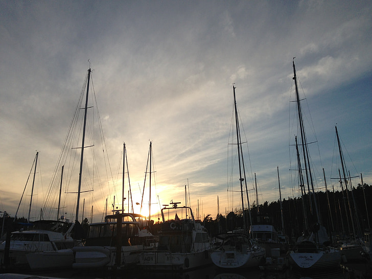 harbor, boat, sunset, sea, port, water, vessel