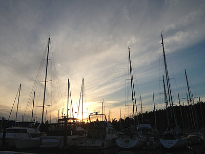 harbor, boat, sunset, sea, port, water, vessel