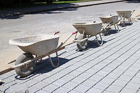 construction work, wheelbarrow, transport, means of transport, work equipment, work, pushing barrow