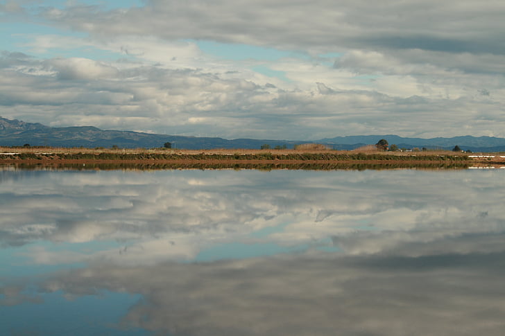 Delta, Ebro, cielo, riflessione, nuvole