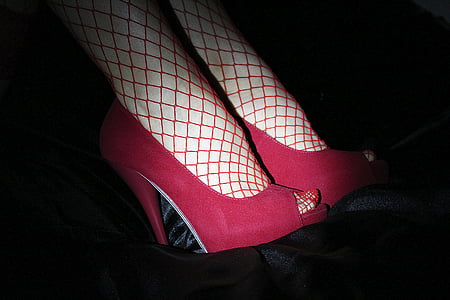 sapatos de salto altos, sapatos de salto alto, vermelho, meia arrastão, erótico