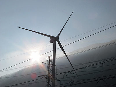 Pinwheel, pašreizējais, enerģija, vide, elektrolīnijas, vēja enerģija, saulriets