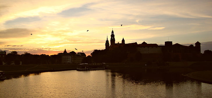 Wawel, Krakkó, Napkelte, Lengyelország, táj