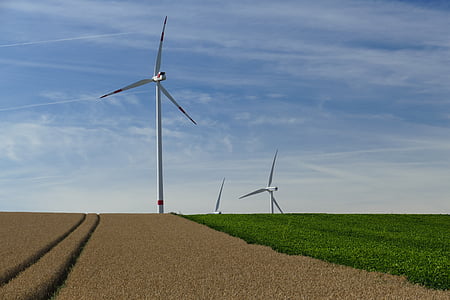 природата, визия, вятърни турбини, ротори, поле, орни, зърнени култури