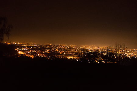 Stuttgart på natten, Stuttgart, natt fotografi, lång exponering, staden, lampor, bostäder