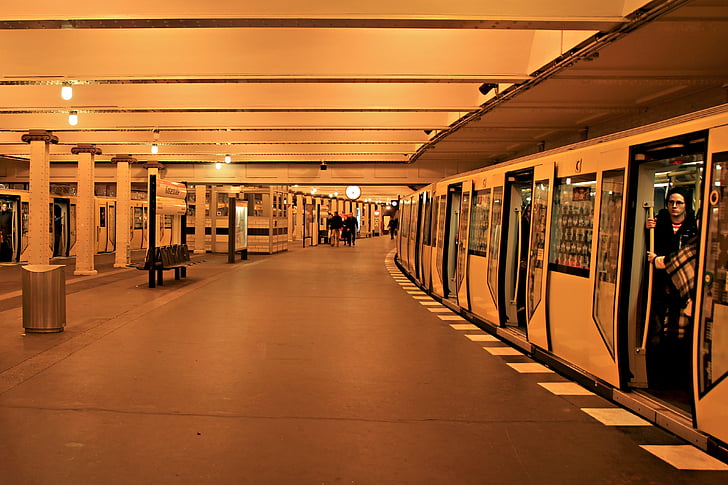 Metro, undergrunnen, gul, transport, byen, Berlin, Urban