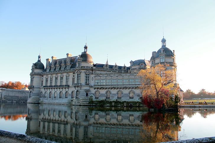Château de chantilly, na podzim, jezero, Picardie, Památník, Francie, Příroda