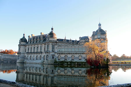 το Château de σαντιγύ, πτώση, Λίμνη, Picardie, Μνημείο, Γαλλία, φύση