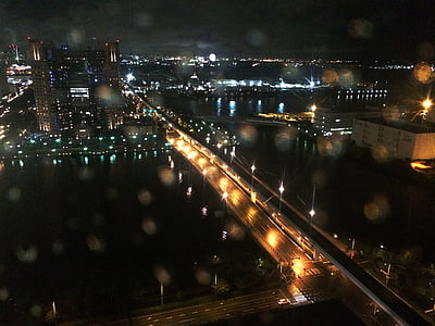 Tokyo, musim hujan, malam, air hujan, air, pemandangan, gelap