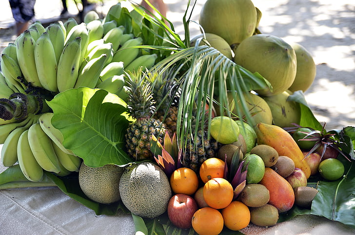 плодове, плаж, тропически, лято, естествени, екзотични, банан