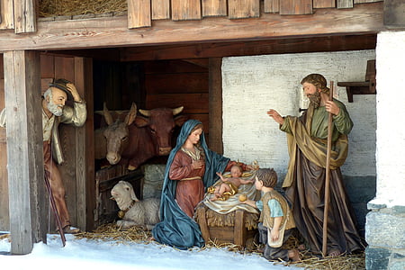 Nativité de village, lit de bébé, chiffres, Uttendorf, Christmas, crèche de Noël, religion