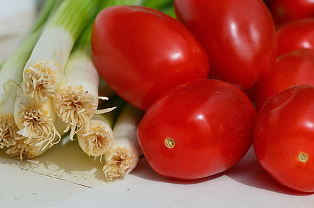cà chua, mùa xuân hành, rau quả, khỏe mạnh, vitamin, Frisch, ăn
