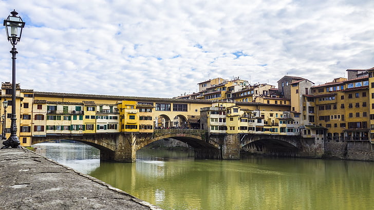 Florens, Ponte vecchio, Bridge, Italien, vatten, floden, spegelbild