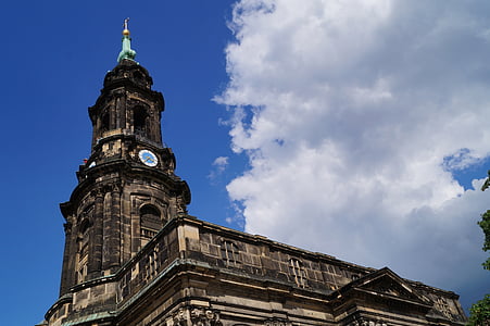 Kirche, Glockenturm, Kreuz Kirche, Dresden, historisch, Altstadt, Gebäude