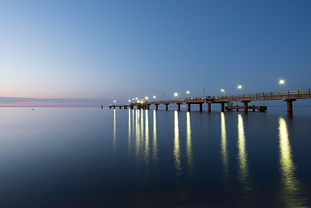 Ponte del mare, Göhren, Mar Baltico, Isola, Rügen, tramonto, crepuscolo