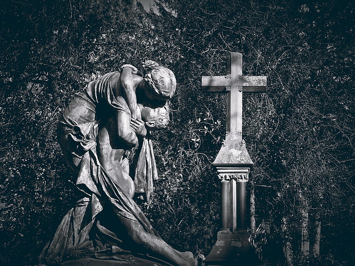 grave, tomb, cemetery, tombstone, rock carving, gloomy, statue