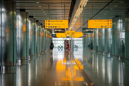 l'aeroport, passadís, porta, terminal, persones, transport, viatges