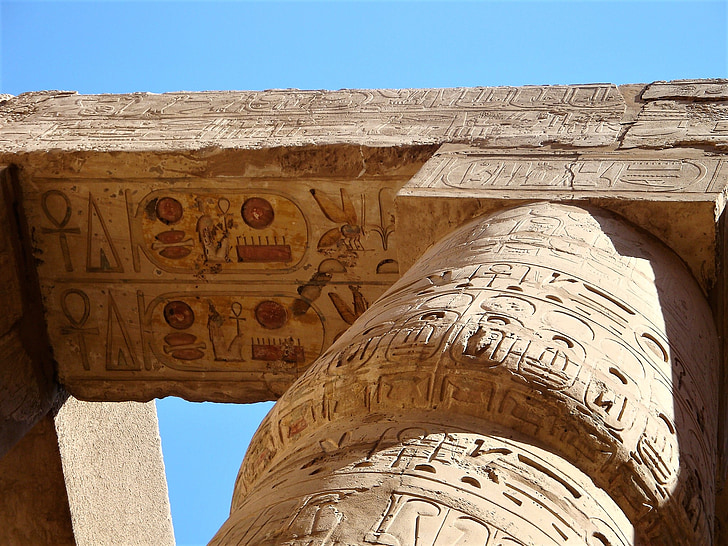 คอลัมน์, วัด karnak, โบราณ, hieroglyphs