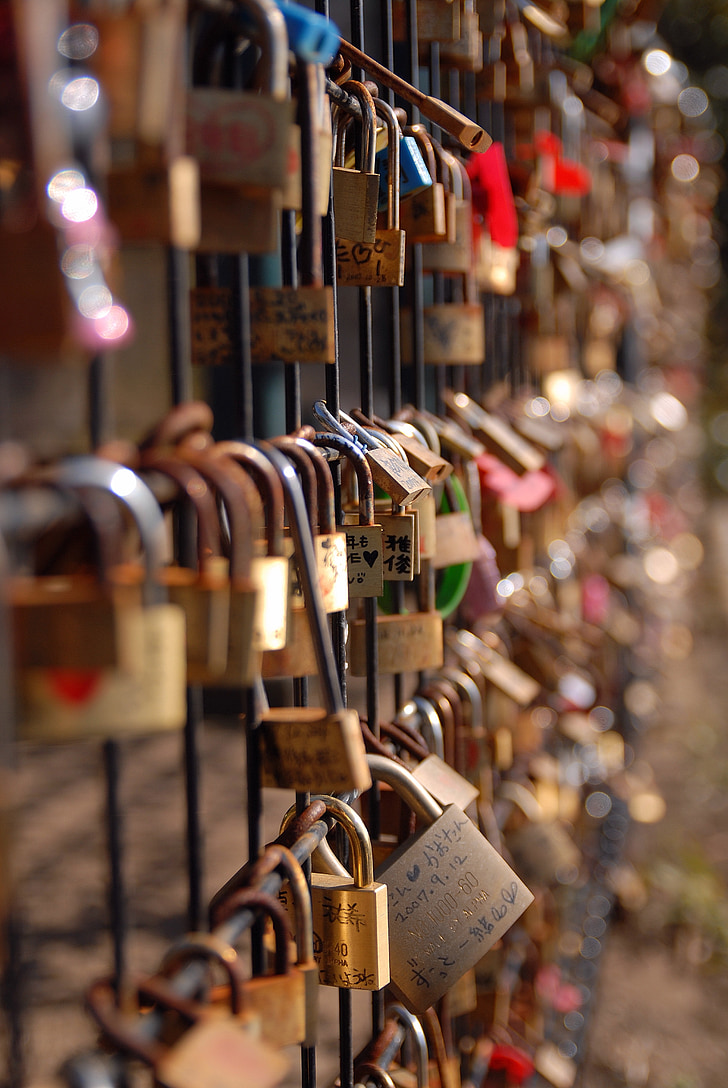 ključ, ljubavnik, zakletvu ograda povjerenje, lokot, ljubav, zaključavanje, sigurnost