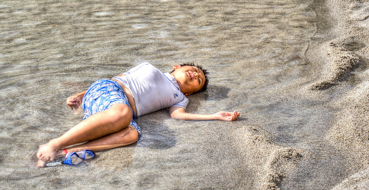 мальчик, пляж, расслабляющий, Лето, Счастливый, люди, Отдых