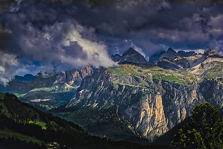 Sella pass, İtalya, dağlar, gökyüzü, bulutlar, manzara, doğal