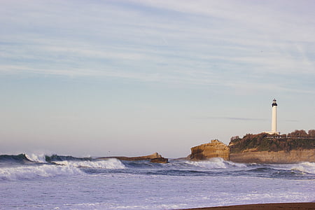 Lighthouse, havet, kusten, Rocks, halvön, Sky, Ocean